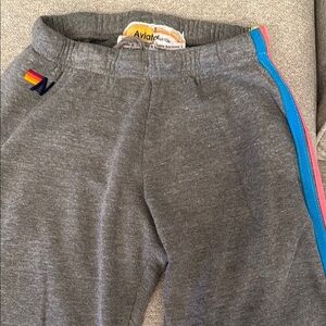 Aviator Nation Gray and Red Sweatpants with Sporty Stripes